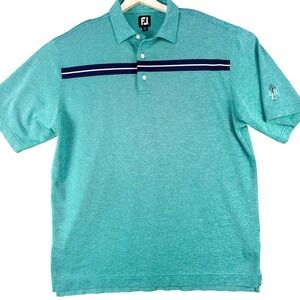 FootJoy Polo Shirt Mens XL Teal Green Stripe Golf Performance Stretch Preppy